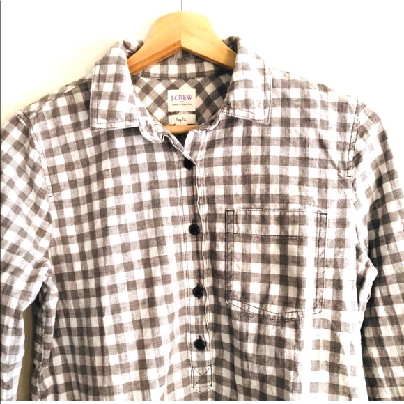 J. Crew Homespun Popover Shirt Boy Fit Gray and white checkered print XS - Picture 5 of 8